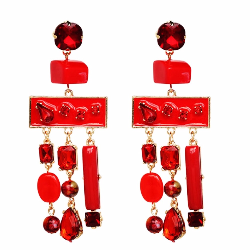 Red tassel natural gems earrings by D’merys